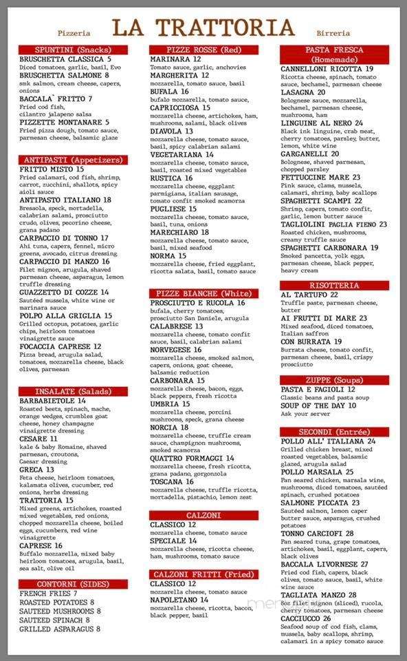 La Trattoria Pizzeria - Naples, FL menu_pic