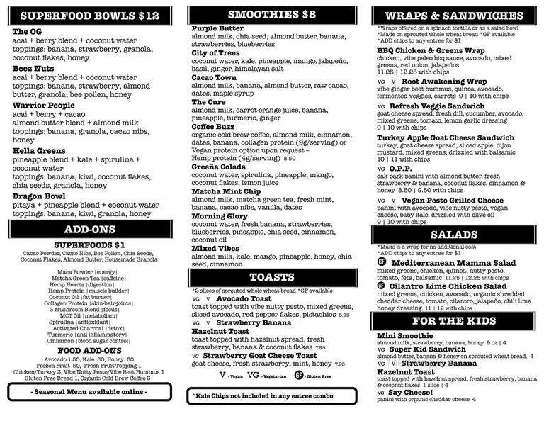 Vibe Health Bar - Folsom, CA menu_pic