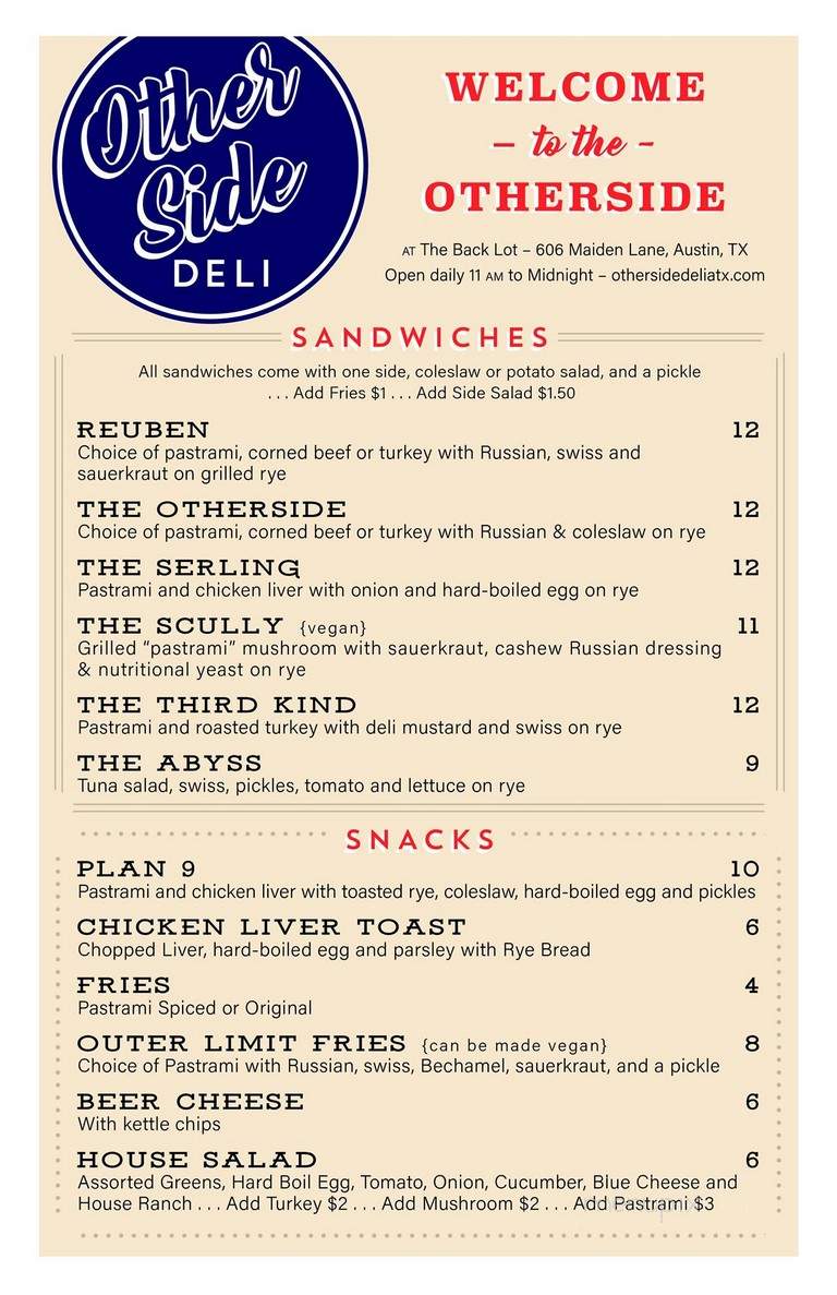 Otherside Deli and Sub - Austin, TX menu_pic