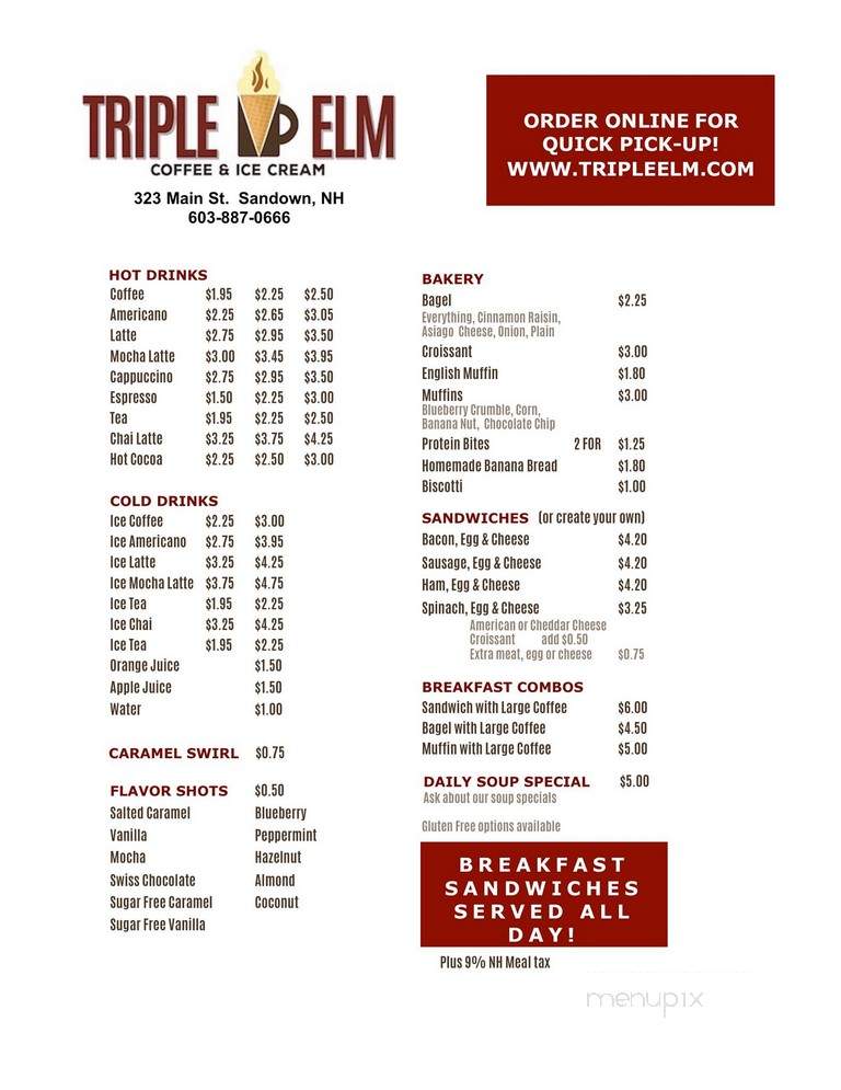 Triple Elm - Sandown, NH menu_pic