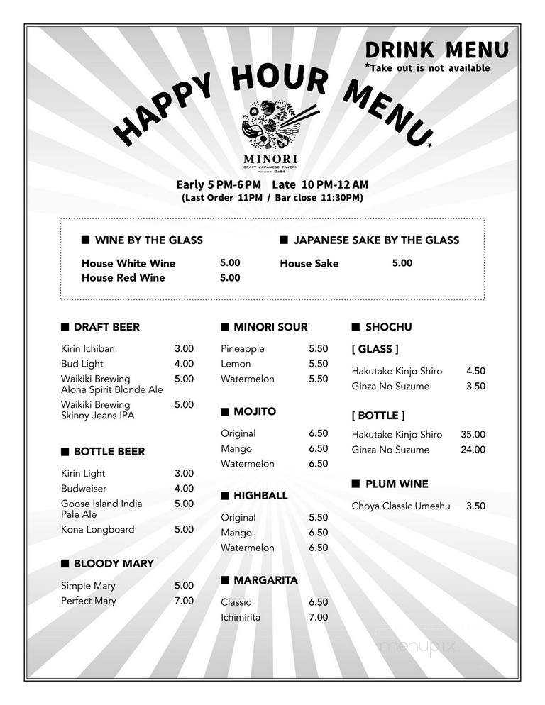 Minori Craft Japanese Tavern - Honolulu, HI menu_pic