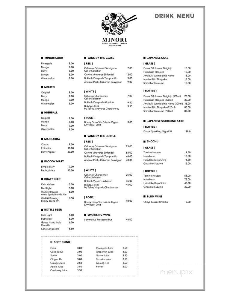 Minori Craft Japanese Tavern - Honolulu, HI menu_pic