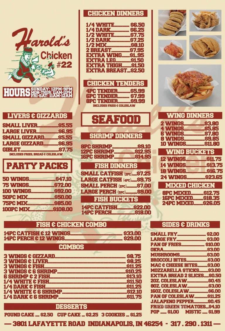 Harolds Chicken - Indianapolis, IN menu_pic