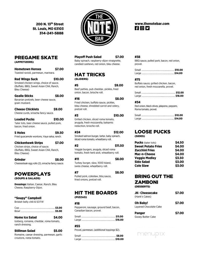 The Note Bar - St. Louis, MO menu_pic
