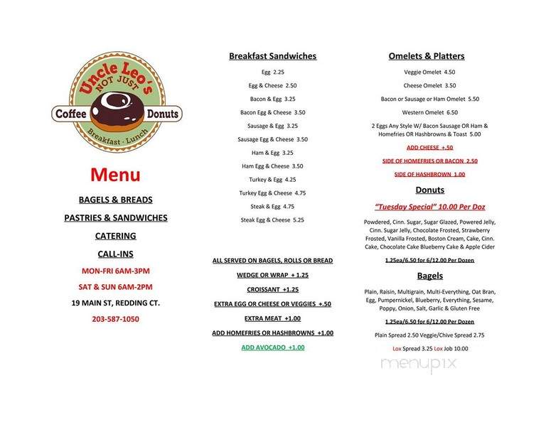Uncle Leo's Not Just Coffee and Donuts in Wilton - Wilton, CT menu_pic