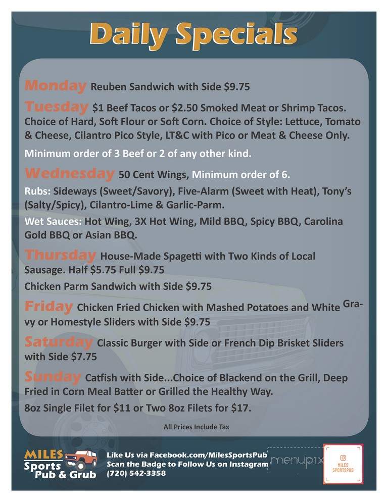 Miles Sports Pub and Grub - Louisville, CO menu_pic