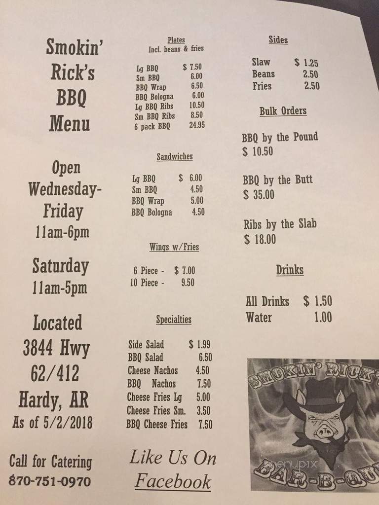 Smokin' Rick's BBQ - Hardy, AR menu_pic