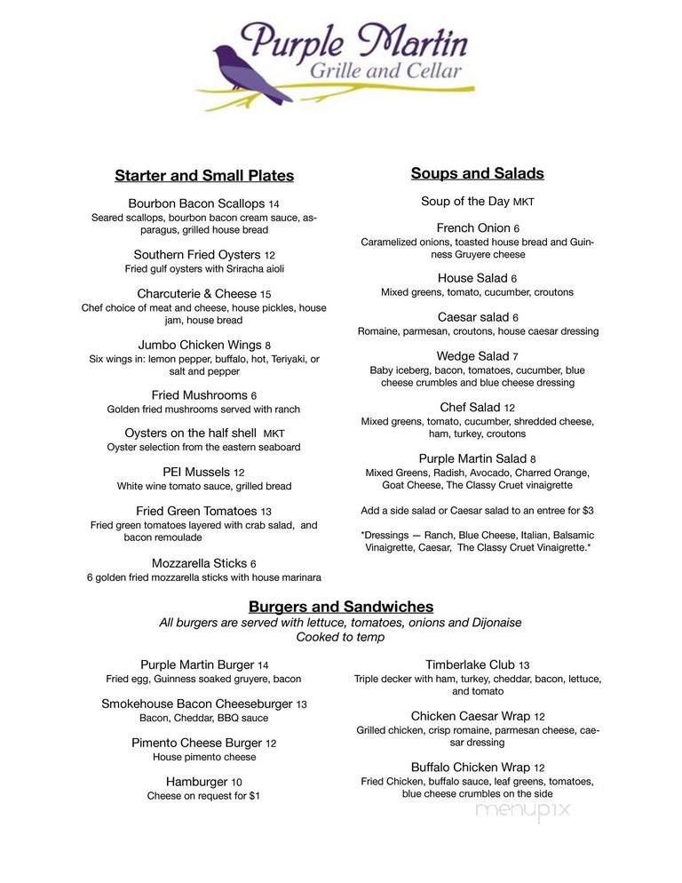 Purple Martin Grille and Cellar - Chapin, SC menu_pic