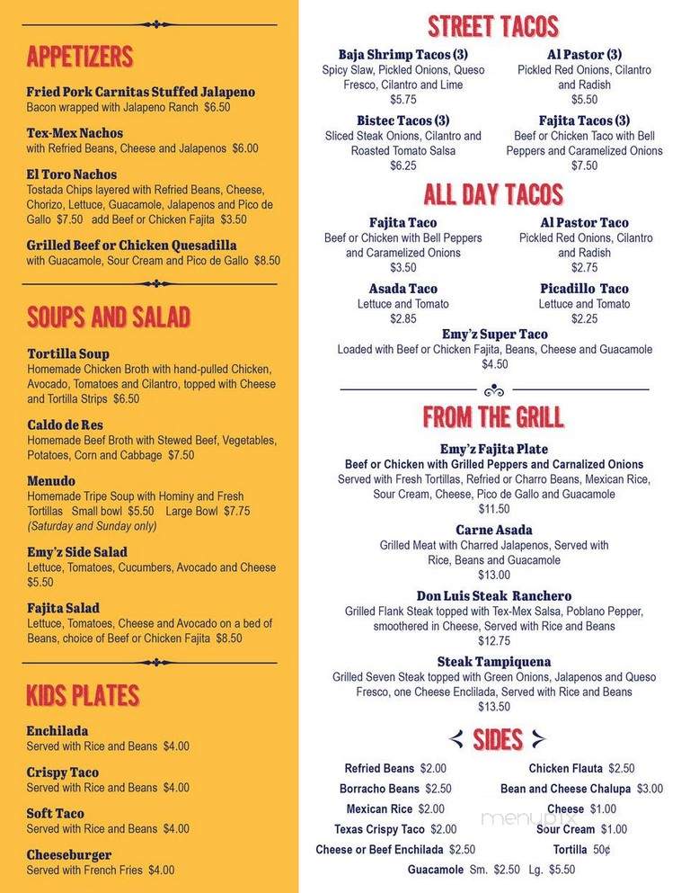 Emy'z Tru-Tex-Mex - San Antonio, TX menu_pic