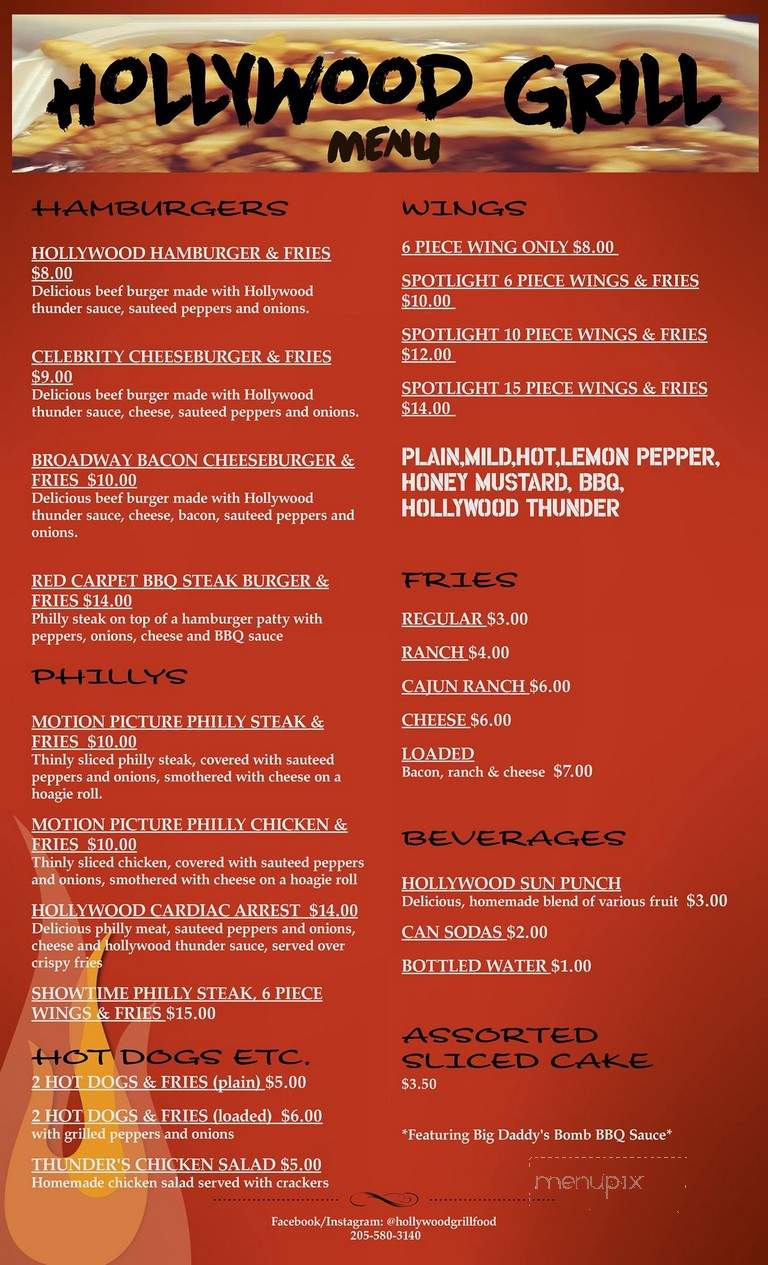 Menu Of Hollywood Grill In Birmingham Al 35203