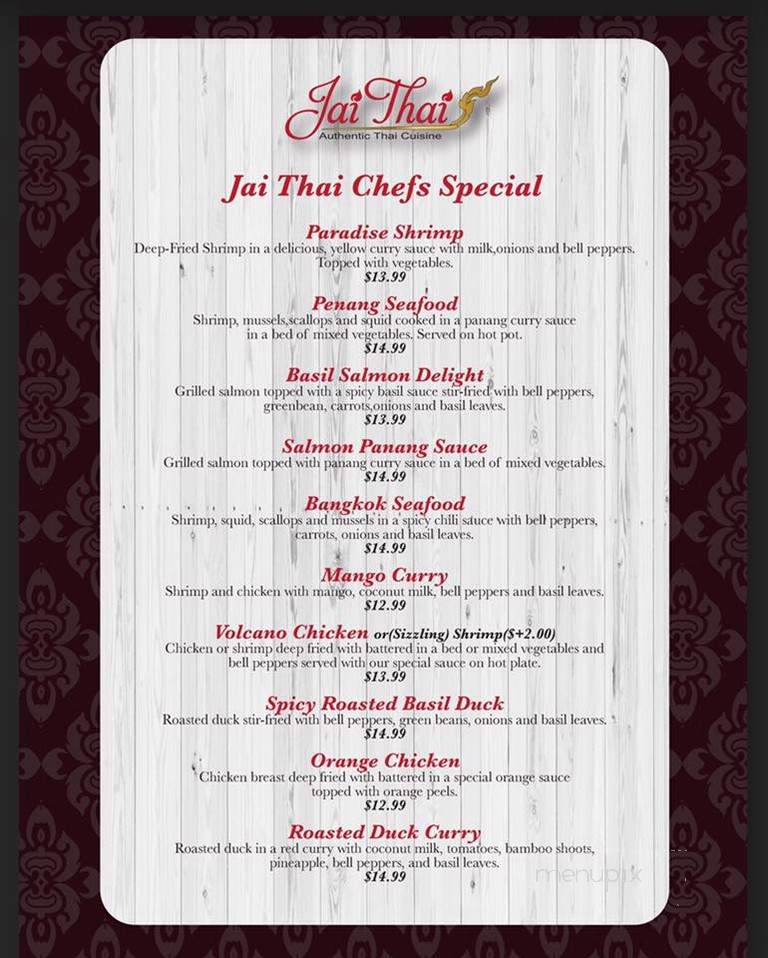 Jai Thai - Chambersburg, PA menu_pic