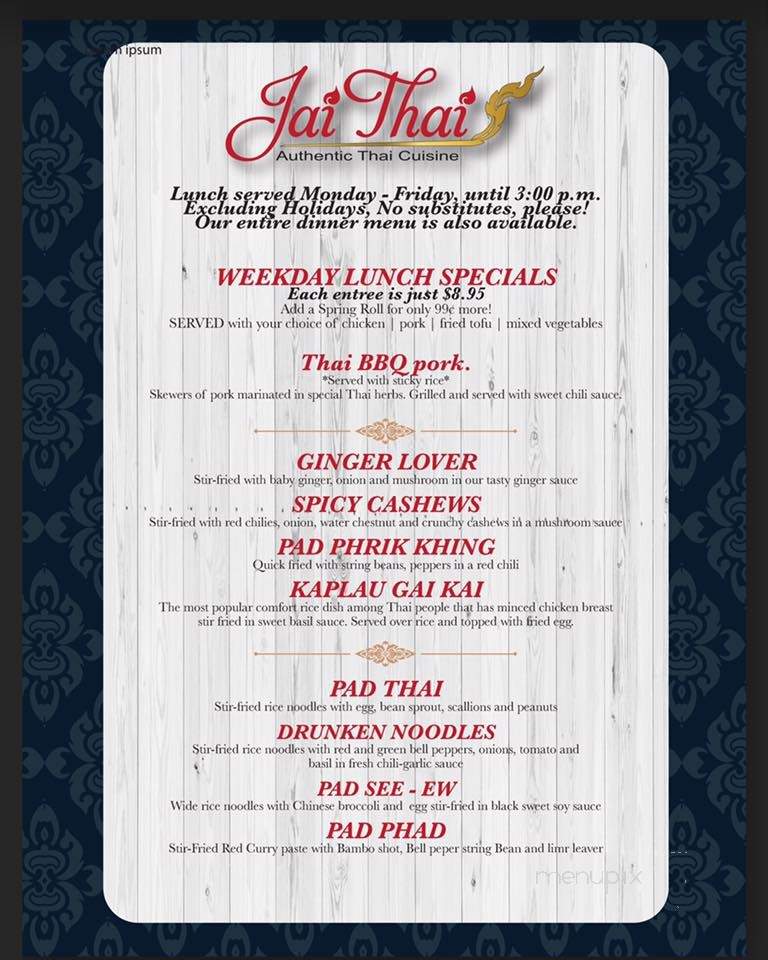Jai Thai - Chambersburg, PA menu_pic