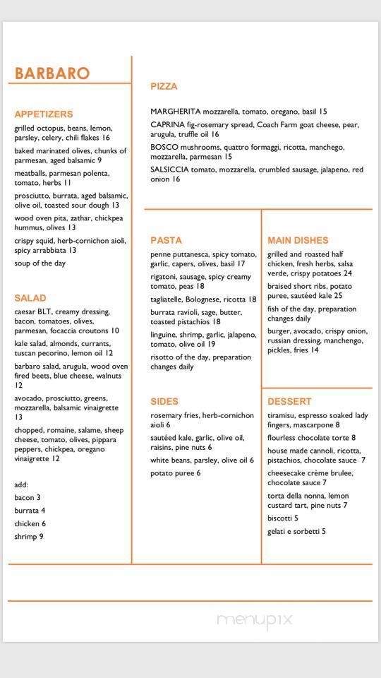 Barbaro - Millbrook, NY menu_pic