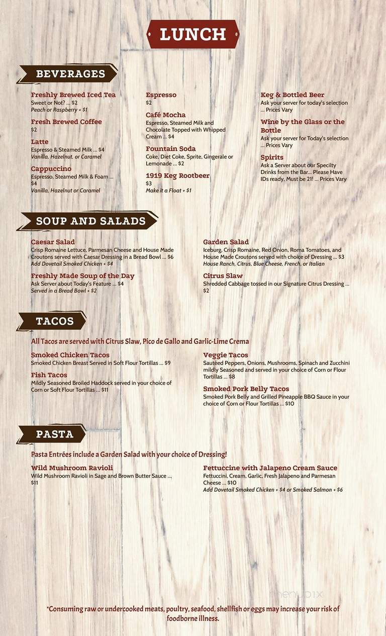 Dovetail Fire & Ale - Wellsburg, WV menu_pic