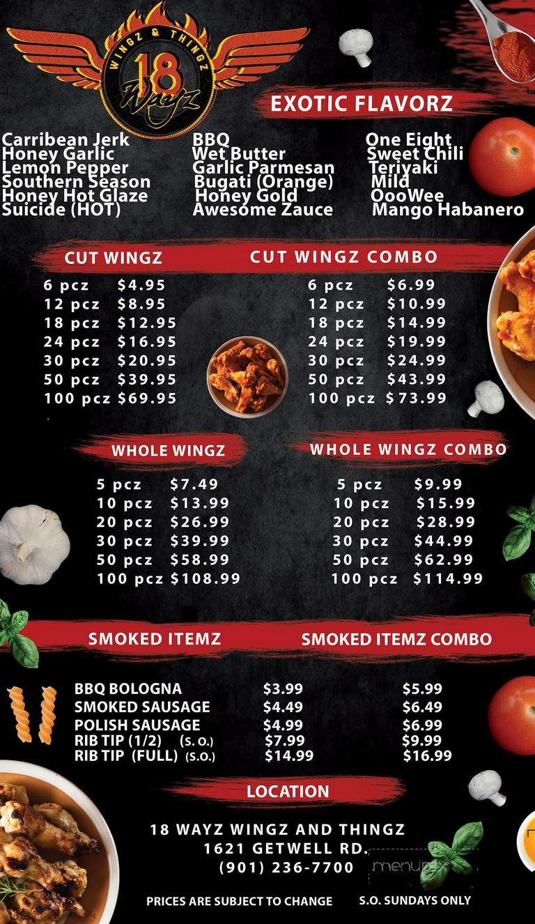 18 Wayz Wingz & Thingz - Memphis, TN menu_pic