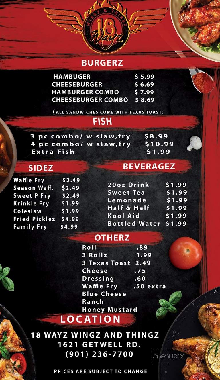 18 Wayz Wingz & Thingz - Memphis, TN menu_pic