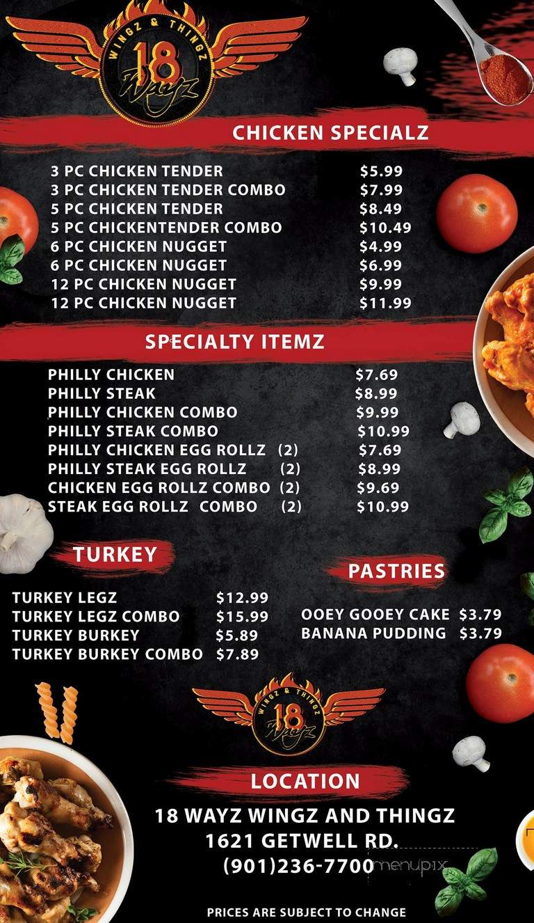 18 Wayz Wingz & Thingz - Memphis, TN menu_pic