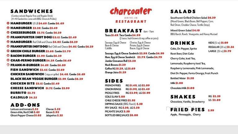 Charcoaler Drive-In Restaurant - El Paso, TX menu_pic