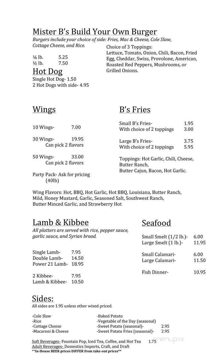 Mister B's - New Castle, PA menu_pic