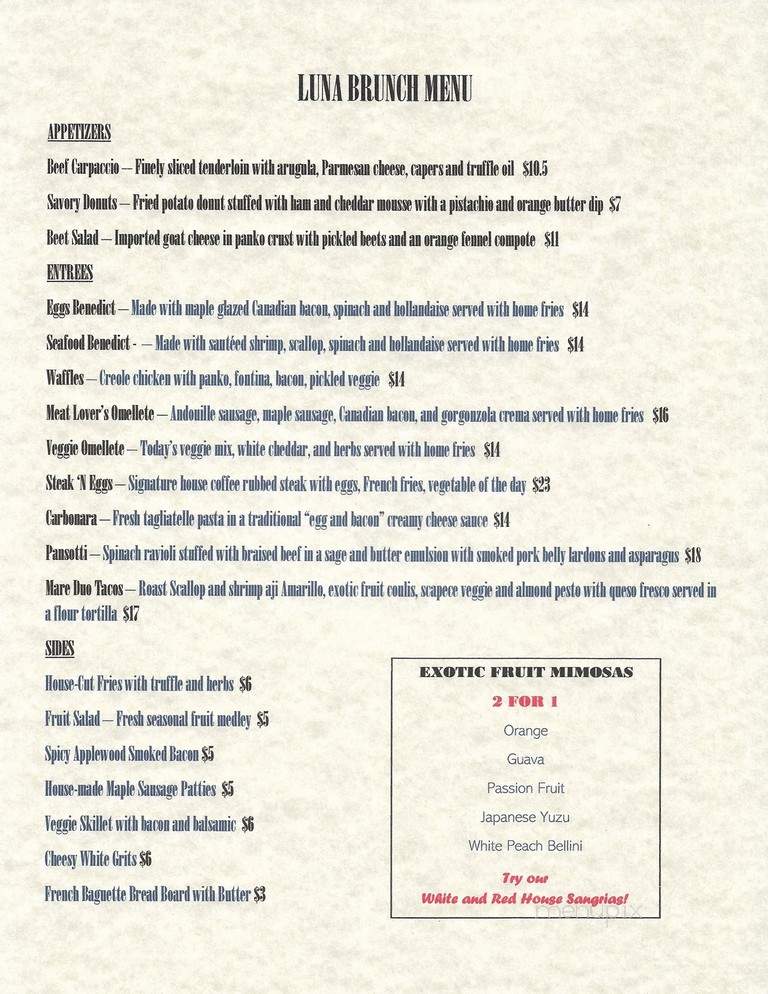 Luna Food And Wine - Cocoa Beach, FL menu_pic