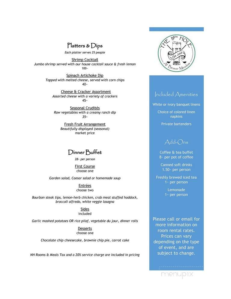 The 19th Hole At Beaver Meadow - Concord, NH menu_pic