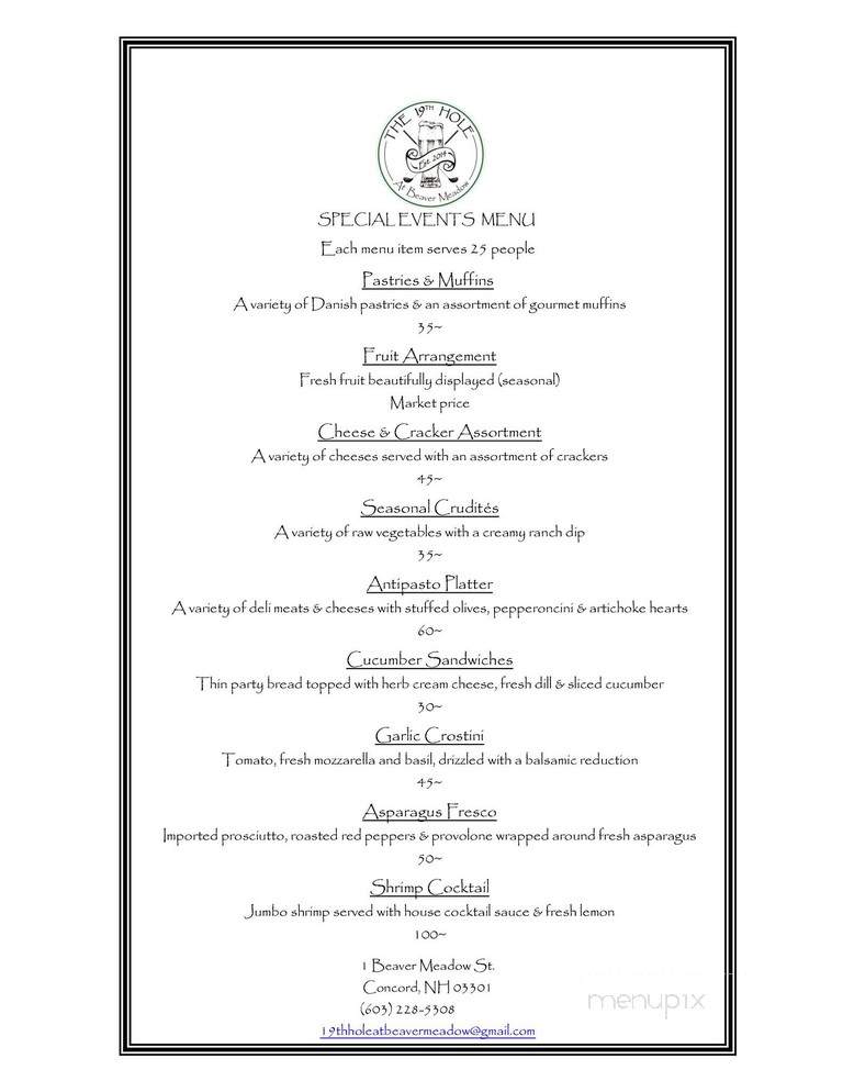 The 19th Hole At Beaver Meadow - Concord, NH menu_pic