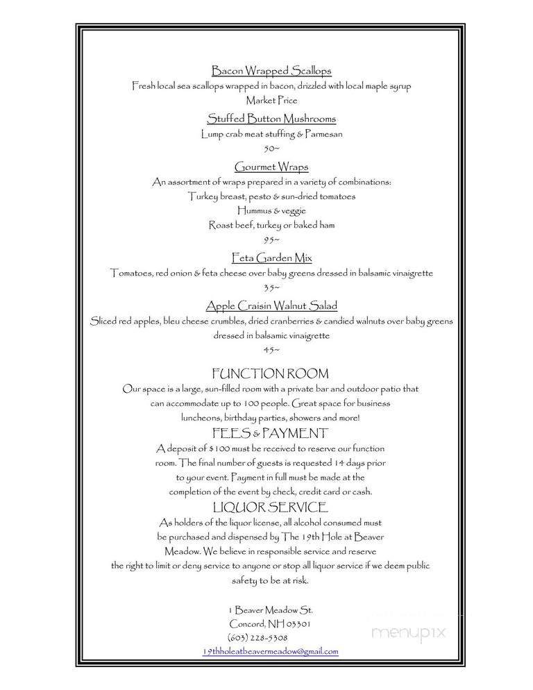 The 19th Hole At Beaver Meadow - Concord, NH menu_pic