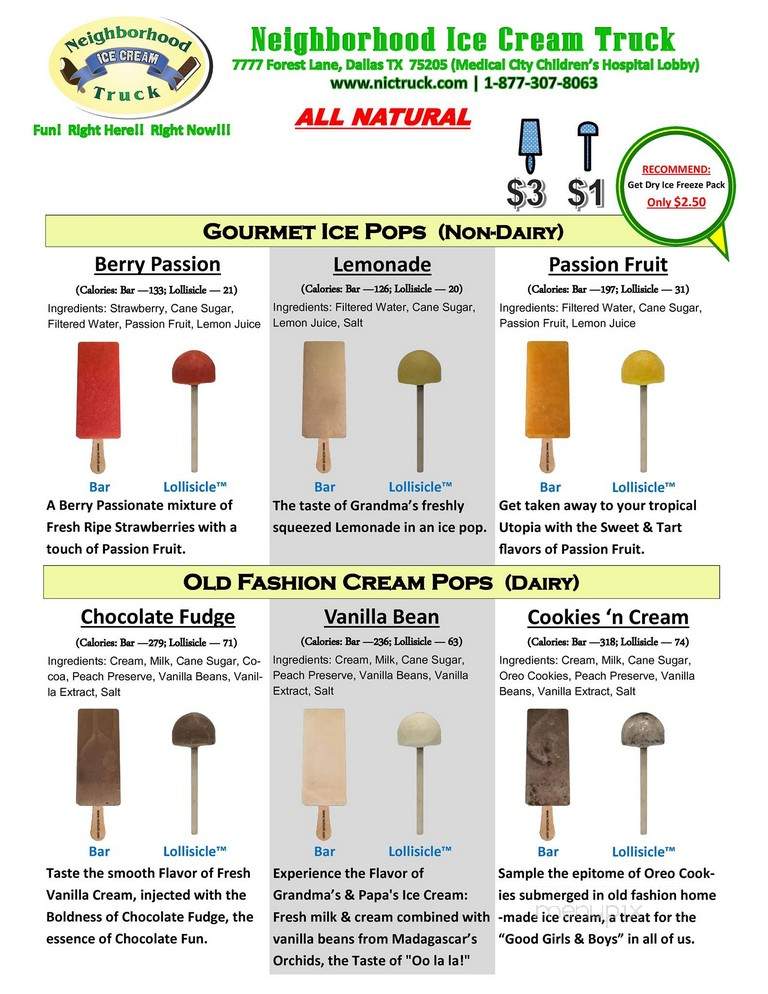 Neighborhood Ice Cream Truck - Dallas, TX menu_pic