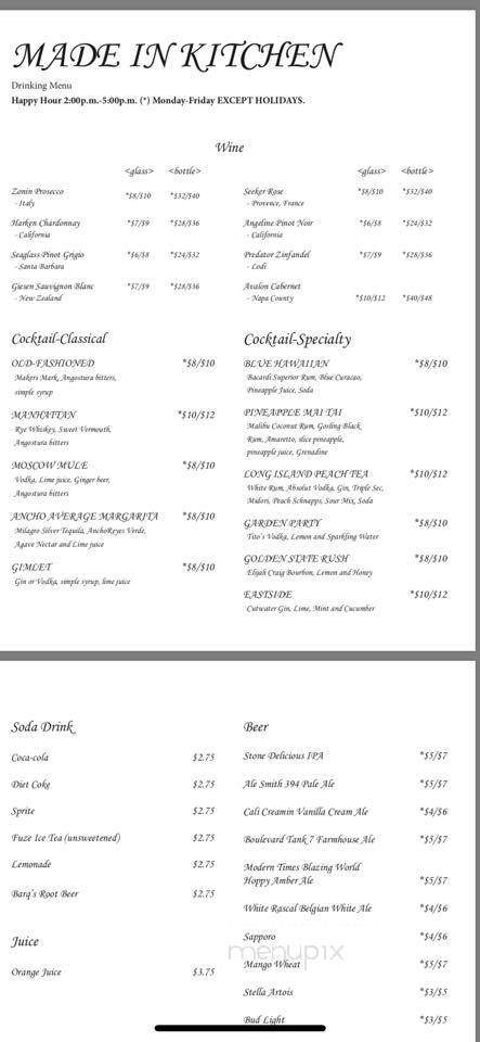 Made in Kitchen - San Diego, CA menu_pic