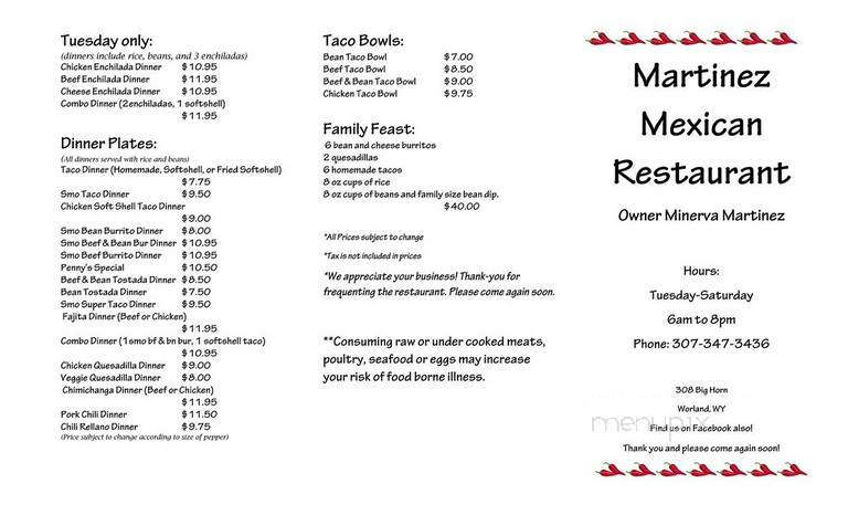 Martinez Mexican Food - Worland, WY menu_pic