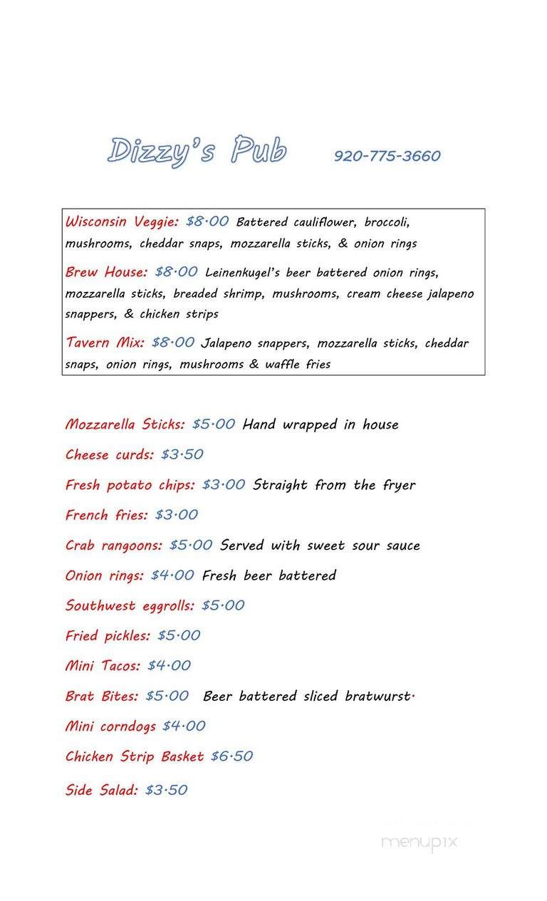 Dizzy's Pub - Valders, WI menu_pic