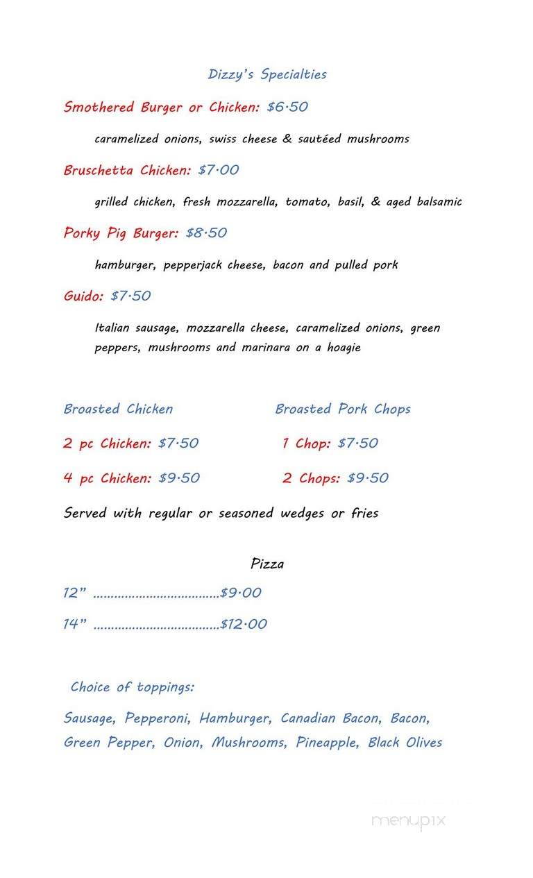 Dizzy's Pub - Valders, WI menu_pic
