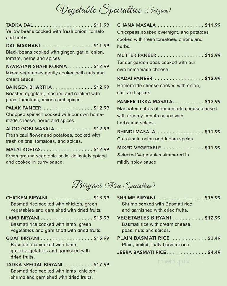 Tadka Indian Grille - Cary, NC menu_pic