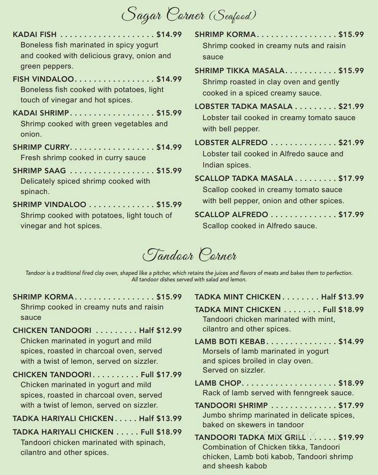Tadka Indian Grille - Cary, NC menu_pic