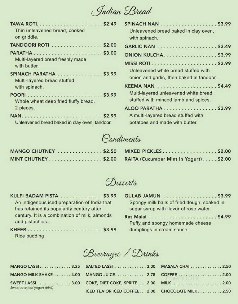Tadka Indian Grille - Cary, NC menu_pic