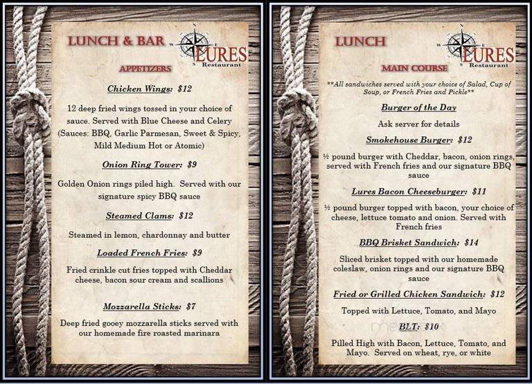 Lures Restaurant and Bar - Kendall, NY menu_pic