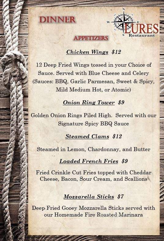 Lures Restaurant and Bar - Kendall, NY menu_pic