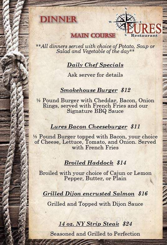 Lures Restaurant and Bar - Kendall, NY menu_pic