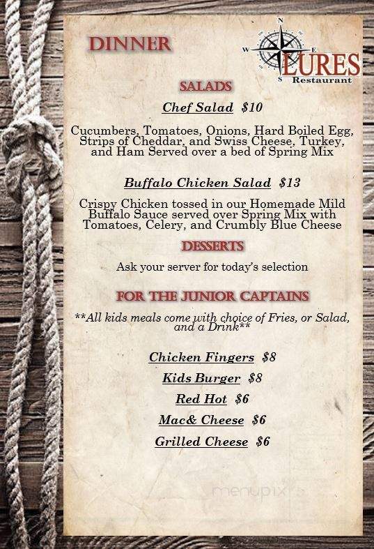 Lures Restaurant and Bar - Kendall, NY menu_pic