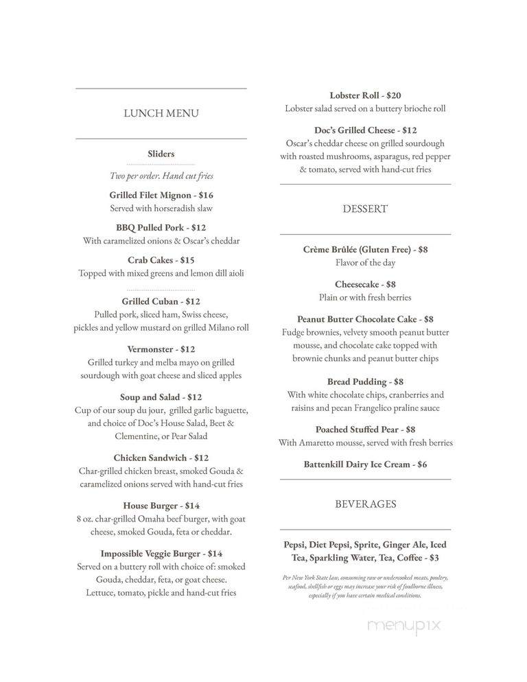 Doc's Restaurant - Glens Falls, NY menu_pic