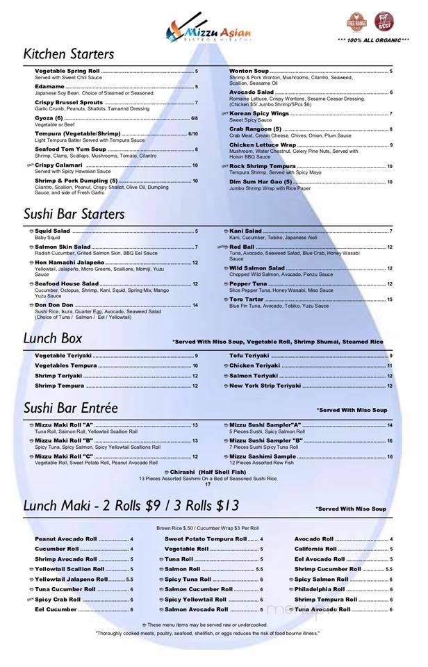 Mizzu Asian Bistro & Hibachi - Cromwell, CT menu_pic
