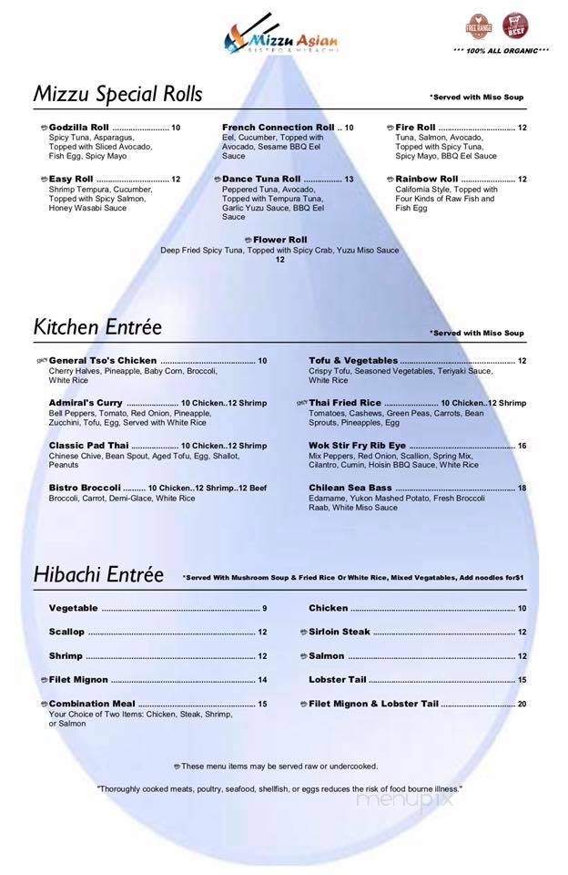 Mizzu Asian Bistro & Hibachi - Cromwell, CT menu_pic