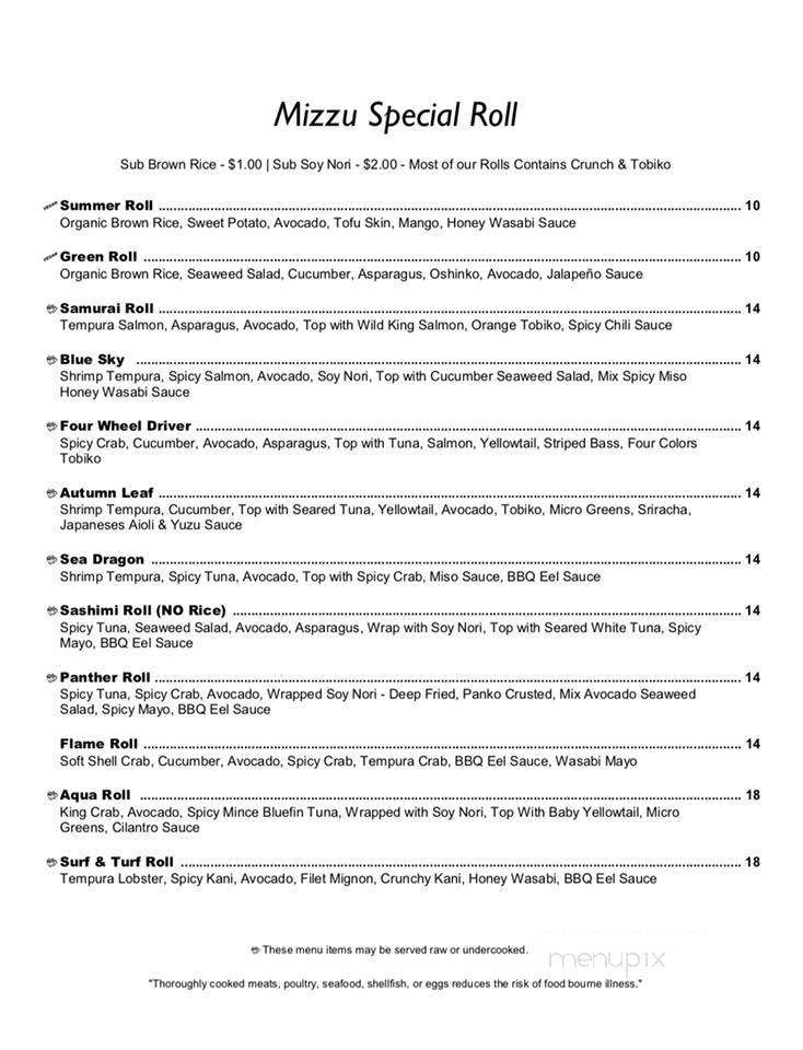 Mizzu Asian Bistro & Hibachi - Cromwell, CT menu_pic