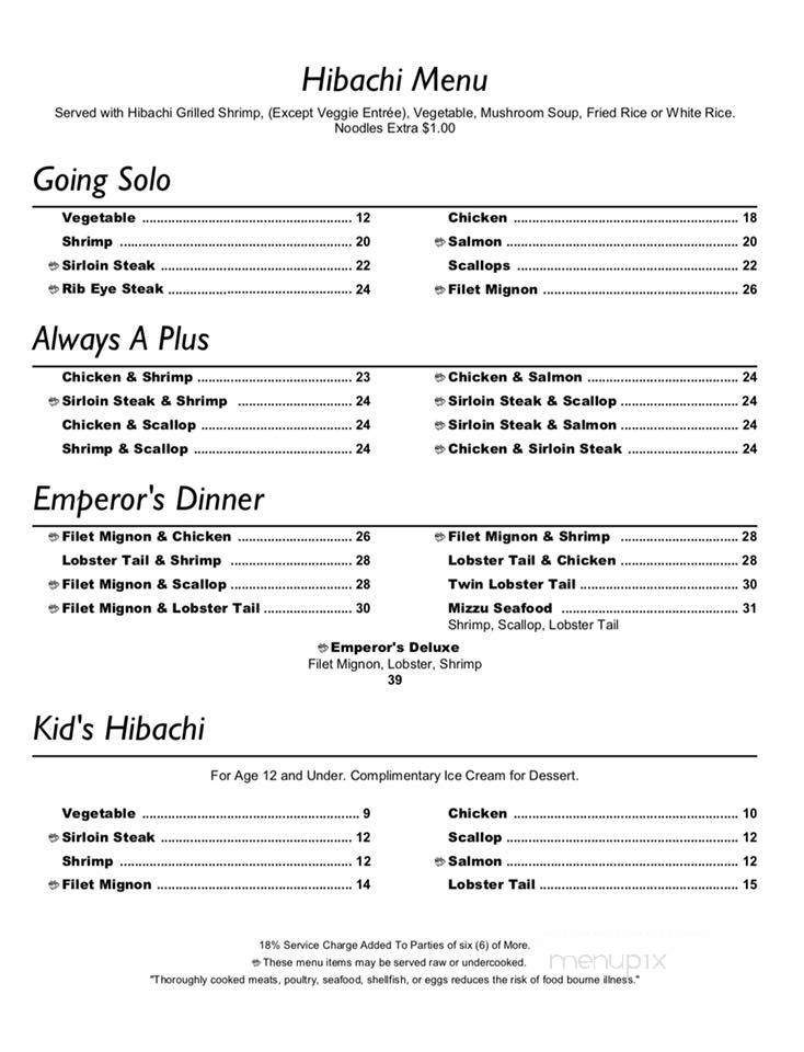 Mizzu Asian Bistro & Hibachi - Cromwell, CT menu_pic