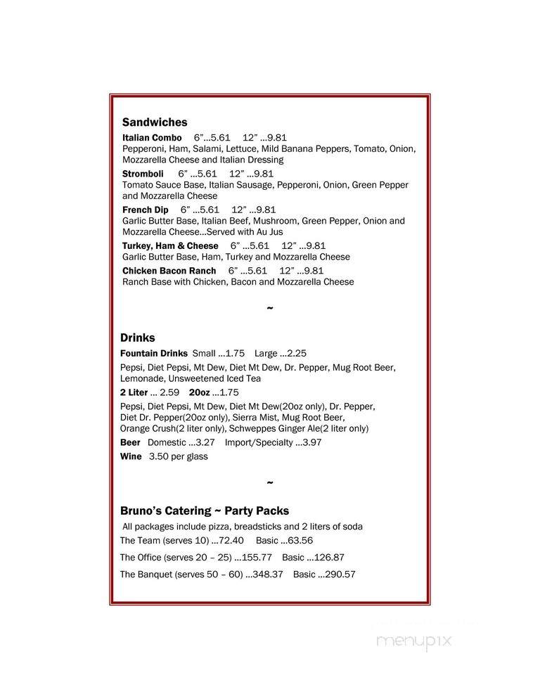 Bruno's Pizza - South Bend, IN menu_pic