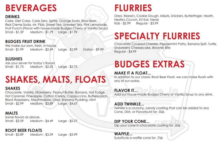 Budges Drive In - Lafayette, IN menu_pic