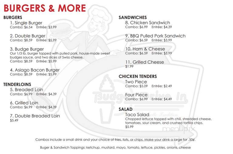 Budges Drive In - Lafayette, IN menu_pic