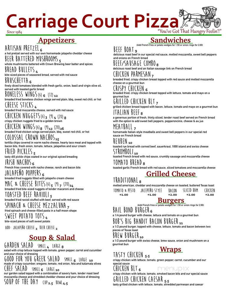 Carriage Court Pizza - Crown Point, IN menu_pic