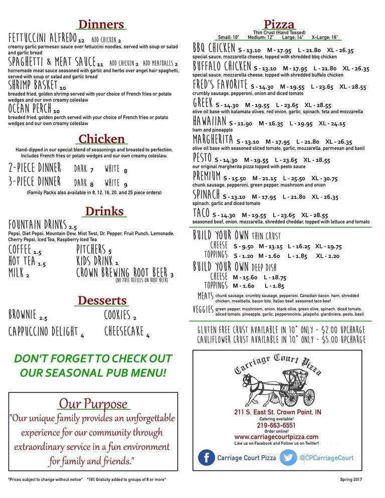 Carriage Court Pizza - Crown Point, IN menu_pic