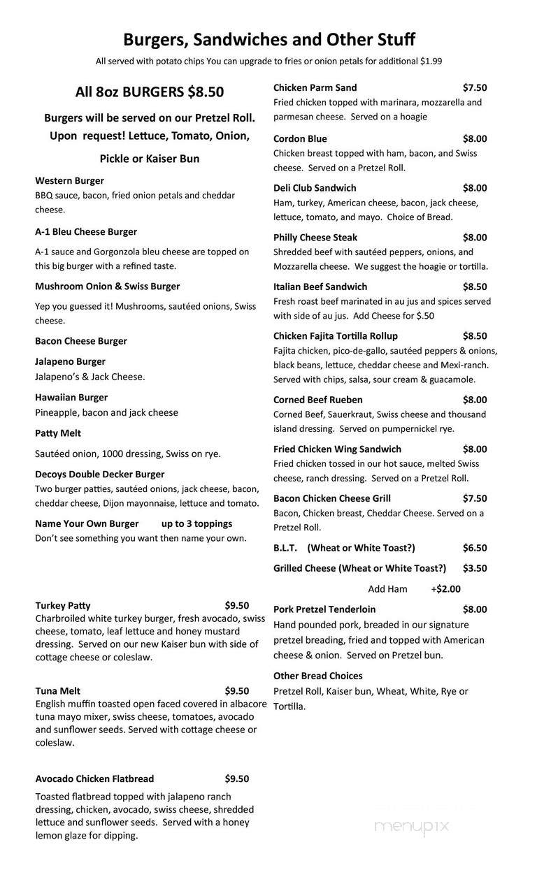 Decoys Bar & Grill - Michigan City, IN menu_pic